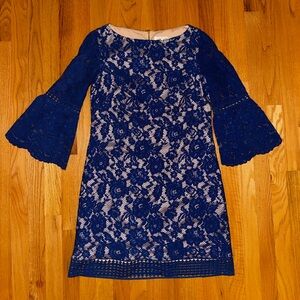 Eliza J - Royal Blue Lace Dress with Bell Sleeves